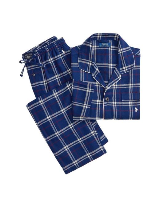 Polo Ralph Lauren Blue Plaid Flannel Sleep Set for men