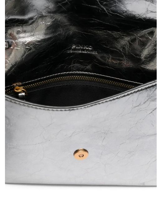 Pinko メタリックレザークラッチバッグ S Gray
