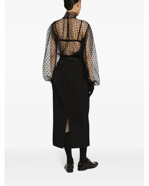 Dolce & Gabbana Black Translucent Halterneck Balloon-Sleeve Blouse