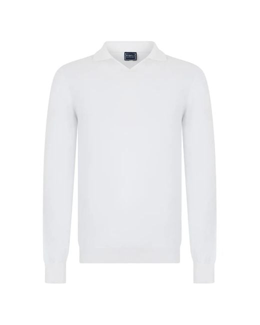 Fedeli White Long-Sleeve Polo Shirt for men