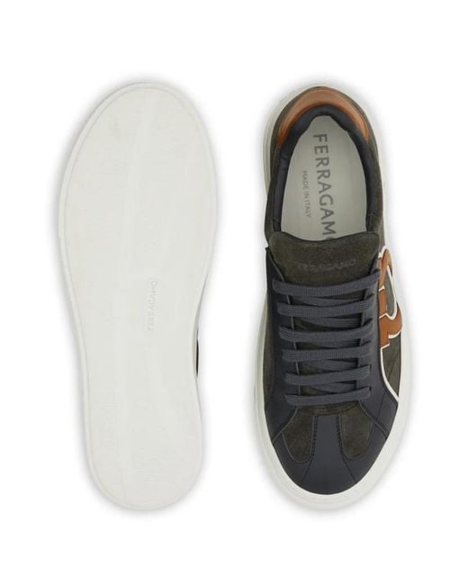 Ferragamo White Gancini Sneakers for men