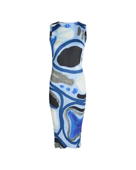 Pleats Please Issey Miyake Blue Roll Abstract-Print Midi Dress
