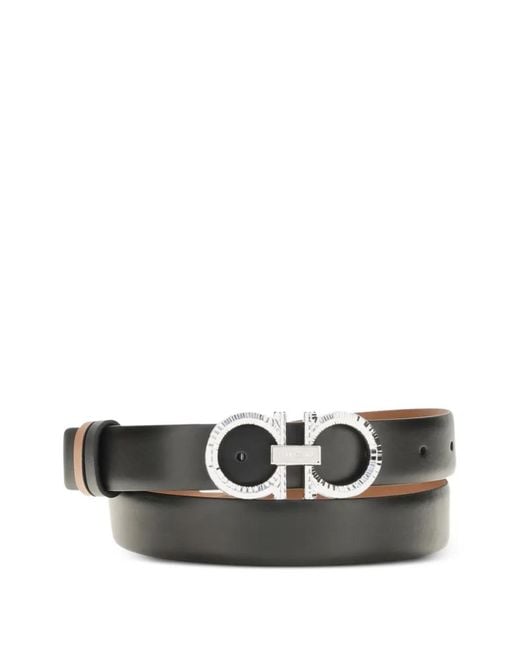 Ferragamo Black Reversible And Adjustable Belt With Hammered Gancini