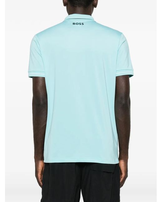 Boss Blue Logo-Print Polo Shirt for men