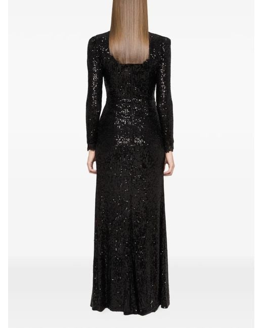 Nissa Black Crystal-Embellished Sequin Maxi Dress