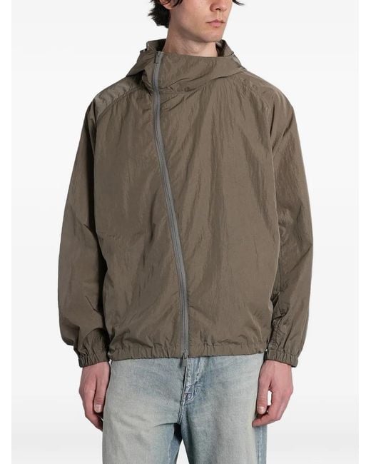 Attachment Brown Asymmetric-Zip Hooded Jacket for men