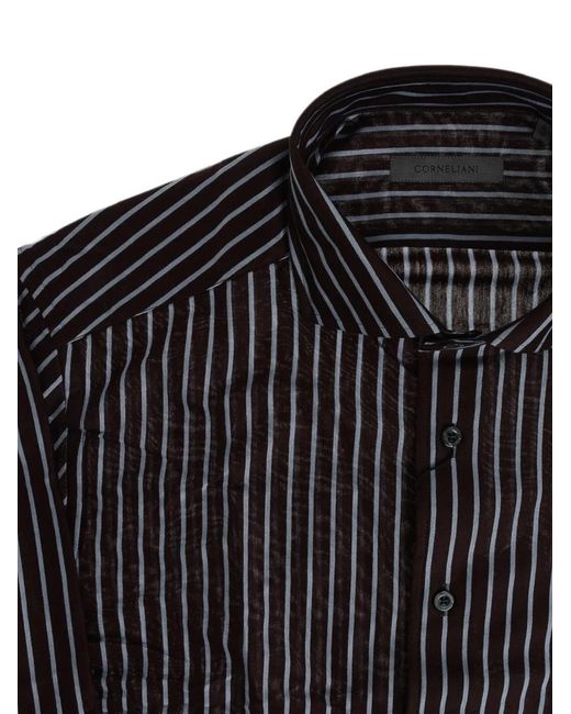 Corneliani Black Striped French-Collar Shirt for men