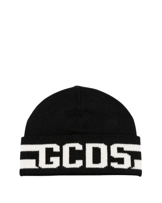 Gcds Black Logo-Knit Wool Beanie