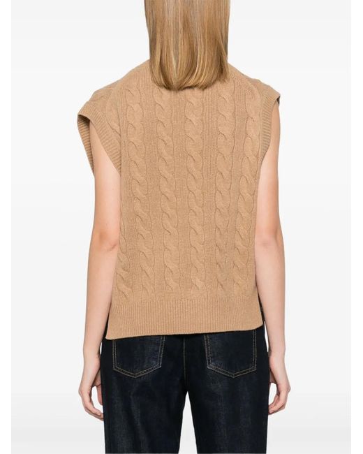 Polo Ralph Lauren Natural Rib-Knit V-Neck Sleeveless Sweater With Embroidered Pony