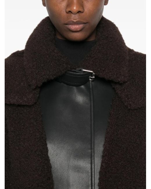 Sportmax Black Faux-Shearling Buckled-Collar Jacket