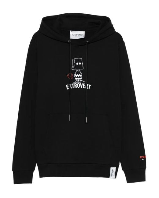 Iceberg Black Graphic-Print Cotton Hoodie for men