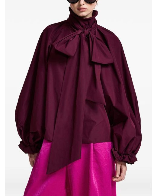 Essentiel Antwerp Purple Keily Pussy-Bow Voluminous-Sleeve Blouse