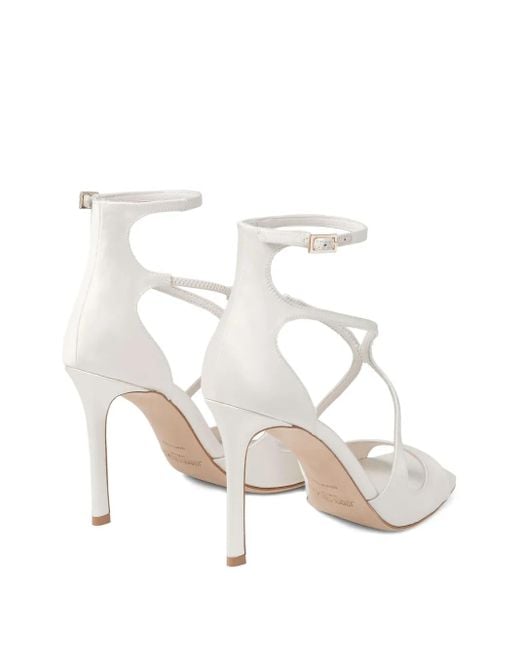Jimmy Choo White 95Mm Azia T-Strap Sandals
