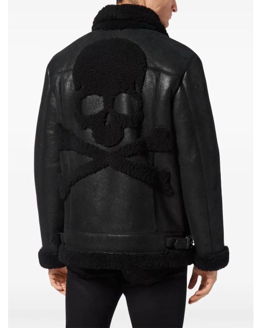 Philipp Plein Black Shearling Biker Jacket for men