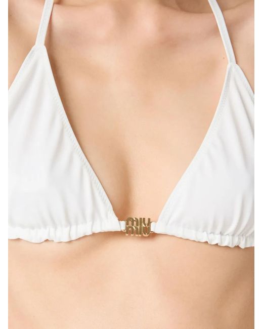 Miu Miu White Triangle-Cup Bikini Top