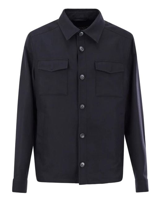 Herno メンズ ブルー フラップポケット シャツジャケット