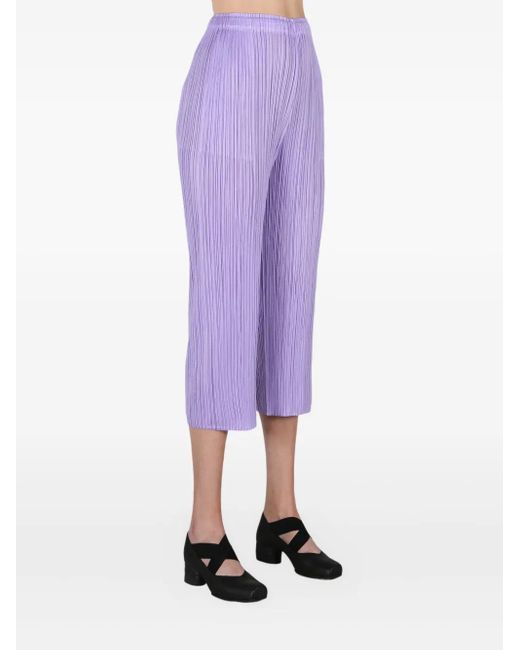 Pleats Please Issey Miyake Purple Cropped Tapered Trousers