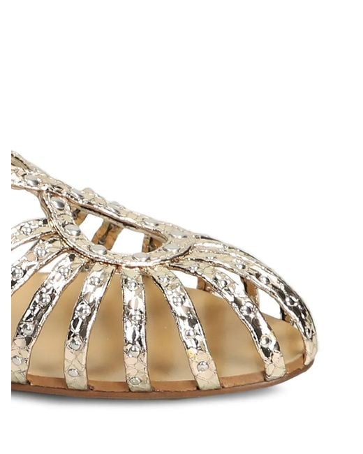 Anna F. White Snakeskin-Effect Studded Sandals