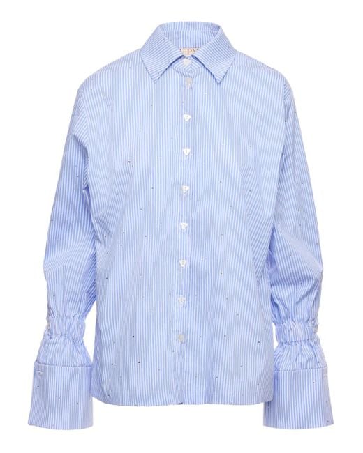 V:PM ATELIER Blue Ginny Striped Embellished Shirt