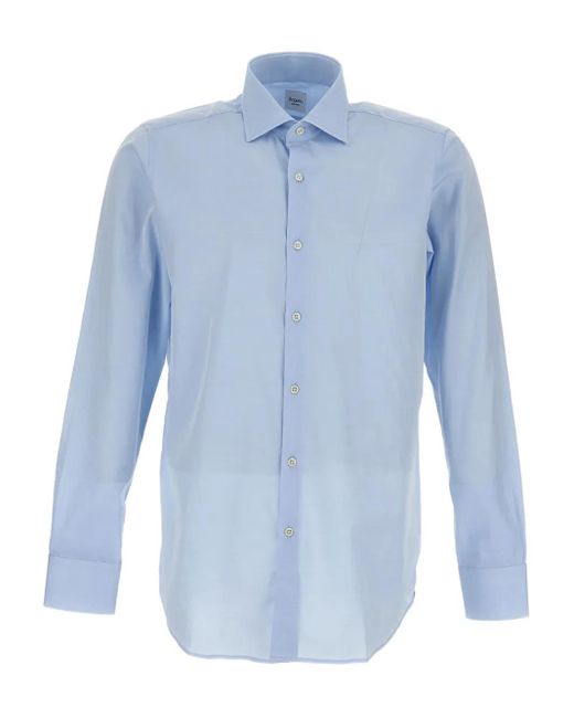 Bagutta Blue Button-Fastening Long-Sleeve Shirts for men