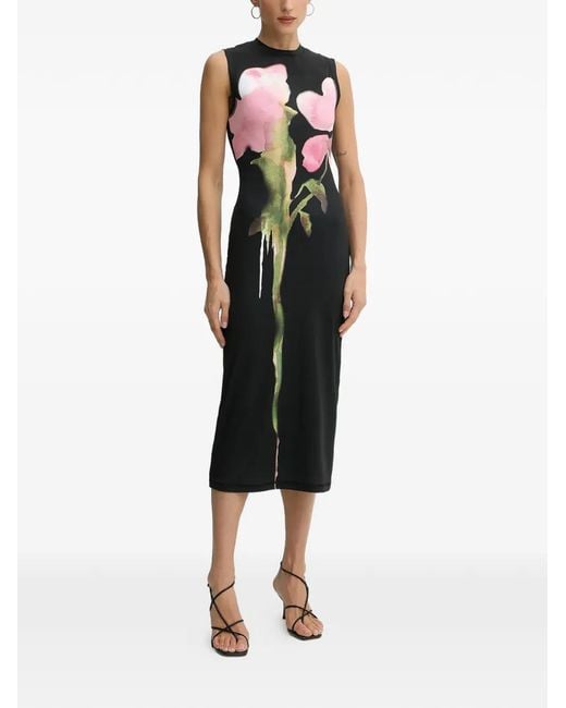 Stine Goya Black Floral-print Sleeveless Midi Dress