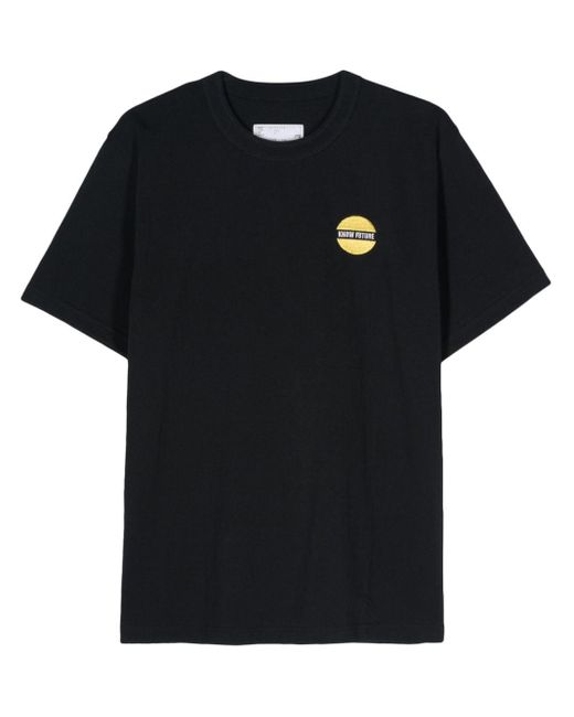 Sacai Black Embroidered-slogan T-shirt