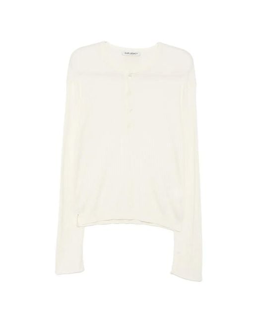 Our Legacy White Ribbed-Knit Henley T-Shirt for men