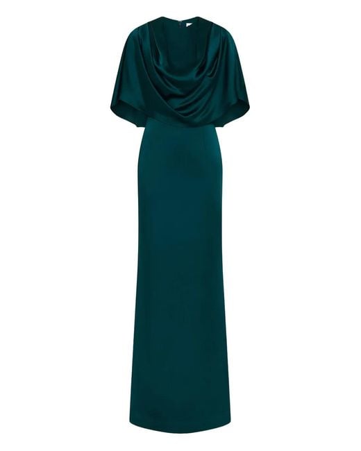 Rebecca Vallance Green Ellerie Cape-Detail Maxi Dress