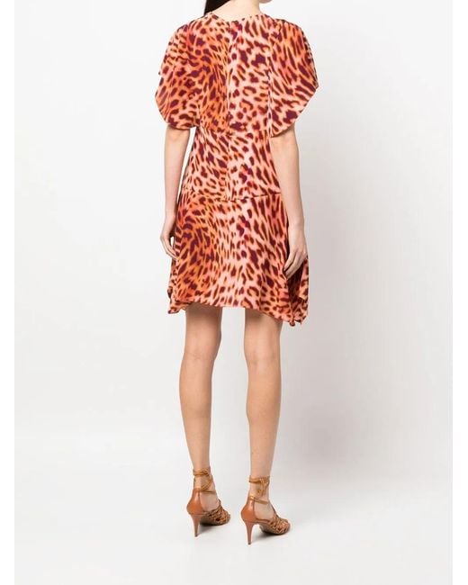 Stella McCartney Orange Leopard-Print Silk Flounce Dress