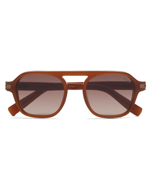 Zegna Brown Aurora Ii Pilot-frame Sunglasses for men