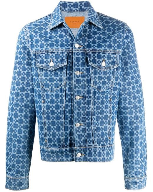 Sandro Blue Cross-pattern Denim Jacket for men