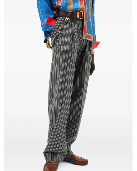 Versace Gray Striped Pleated Trousers for men