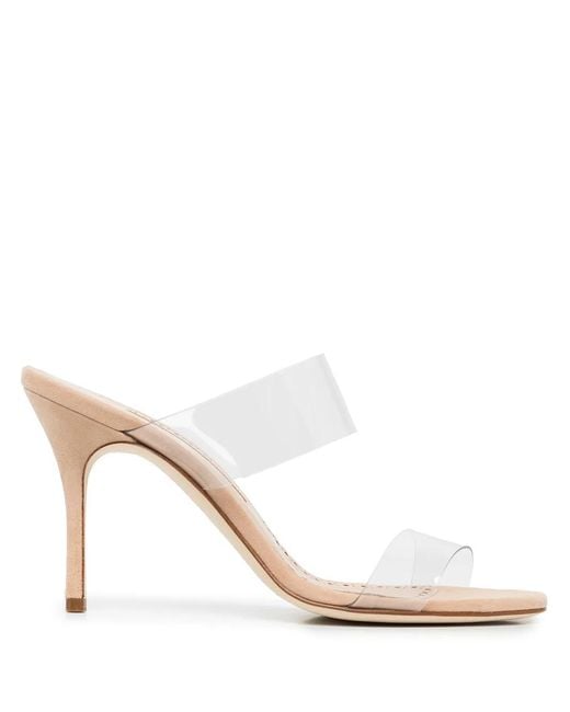 Manolo Blahnik White Scolto 90Mm Slip-On Sandals