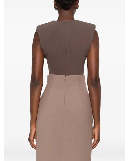 Mugler Brown Padded-Shoulder Sleeveless Bodysuit