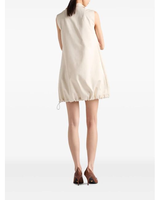 Prada Natural Half-Zip Drawstring-Hem Mini Dress