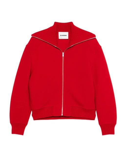 Jil Sander Red High-Neck Zip-Up Jacket