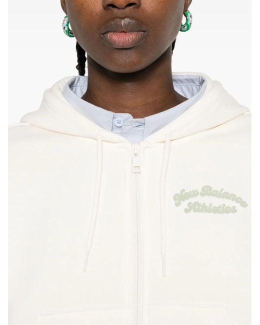 New Balance White Embroidered Zip-Up Hoodie