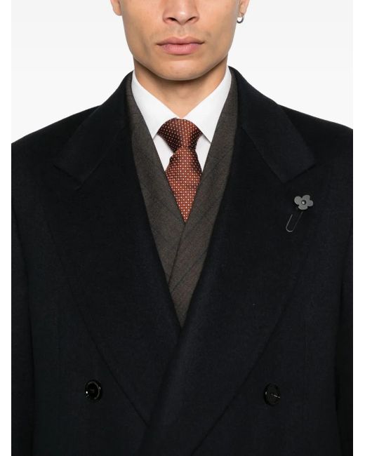 Lardini Black Double-Breasted Wool Coat for men