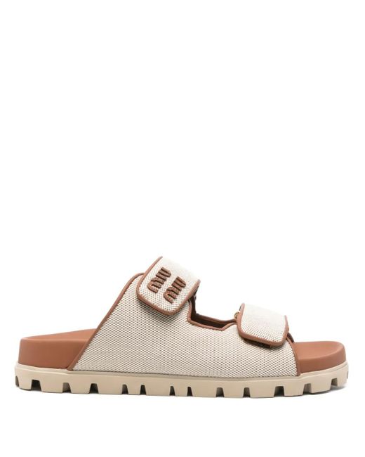 Sandali Con Logo di Miu Miu in Brown