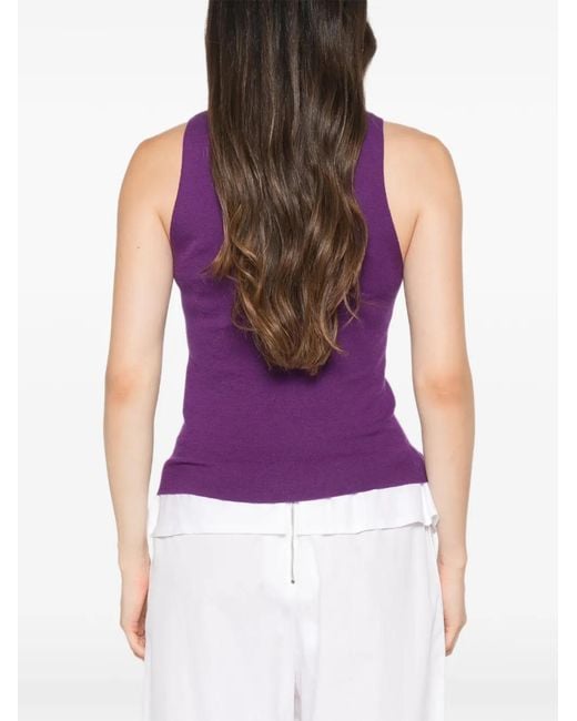Bompard Purple Plain-Knit Sleeveless Top