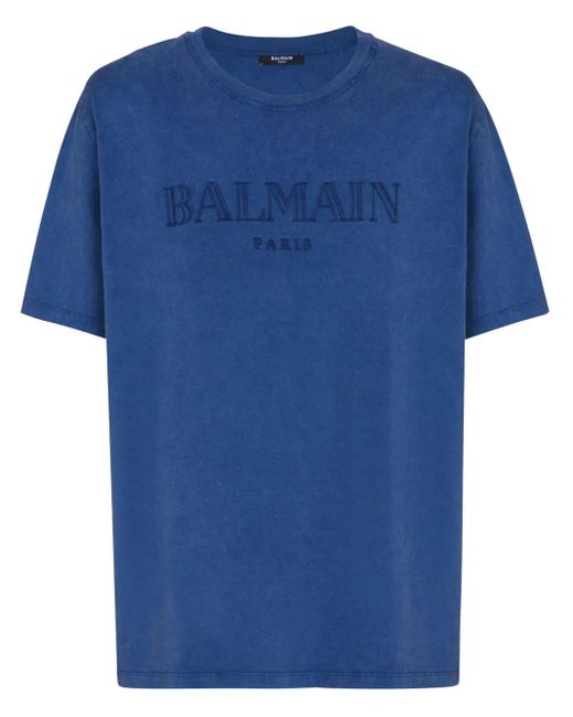 Balmain Logo-T-Shirt Aus Baumwolle in Blue für Herren