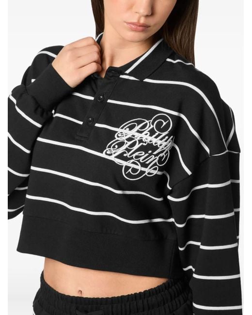 Philipp Plein Black Striped Polo Shirt