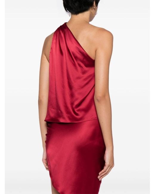 Michelle Mason Red Asymmetric Halterneck Silk Top