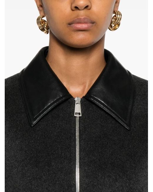 Nanushka Black Leather-Trimmed Zip-Up Jacket