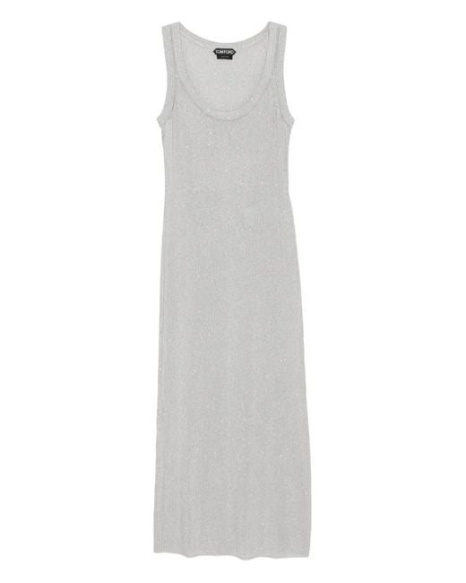 Tom Ford White Sequin-Embellished Ribbed Dress