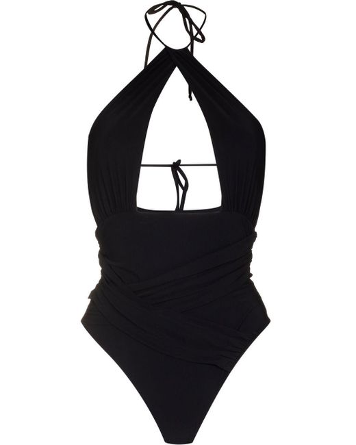 Nensi Dojaka Halterneck Cut-out Swimsuit in Black | Lyst