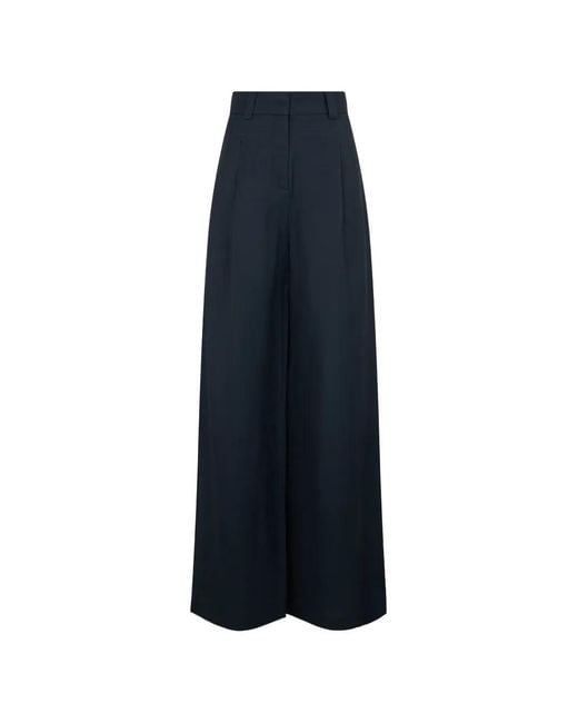 Moorer Blue Pleated Wide-Leg Trousers
