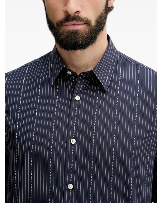 Guess Blue Logo-Stripe Patterned Shirt for men