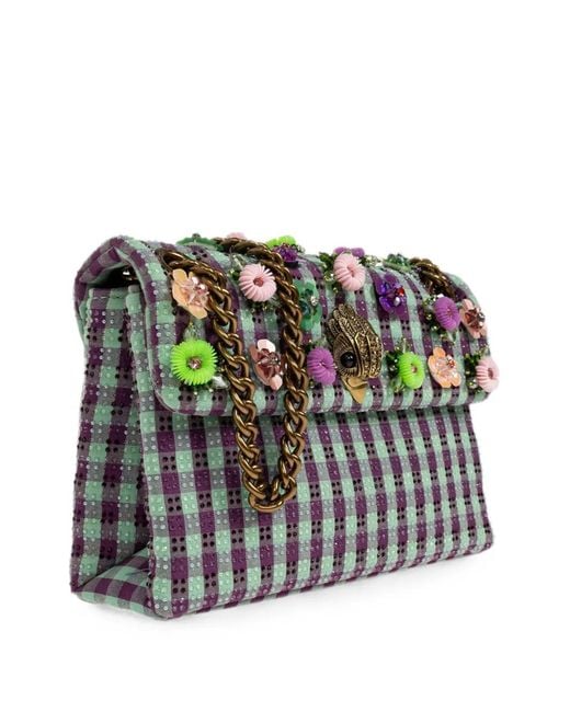 Kurt Geiger Purple Mini Kensington Floral-Embellished Shoulder Bag