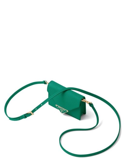 Prada Green Enamel Triangle Logo Wallet-On-Chain Bag